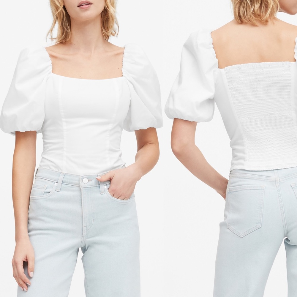 NWT Banana Republic White Puff Sleeve Crop Top